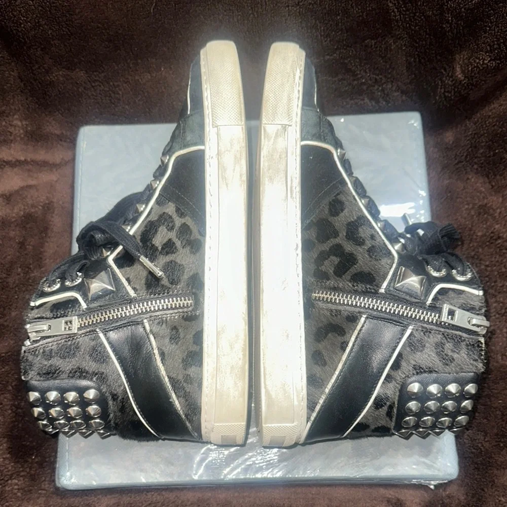 Stylish Black Leopard High-Top Studded Sneakers - Picture 10 of 15